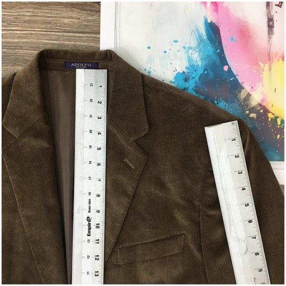 Adolfo Mens Blazer Sport Coat Two Button Casual Jacket Size 44R Corduroy Suits‎ - Picture 12 of 13